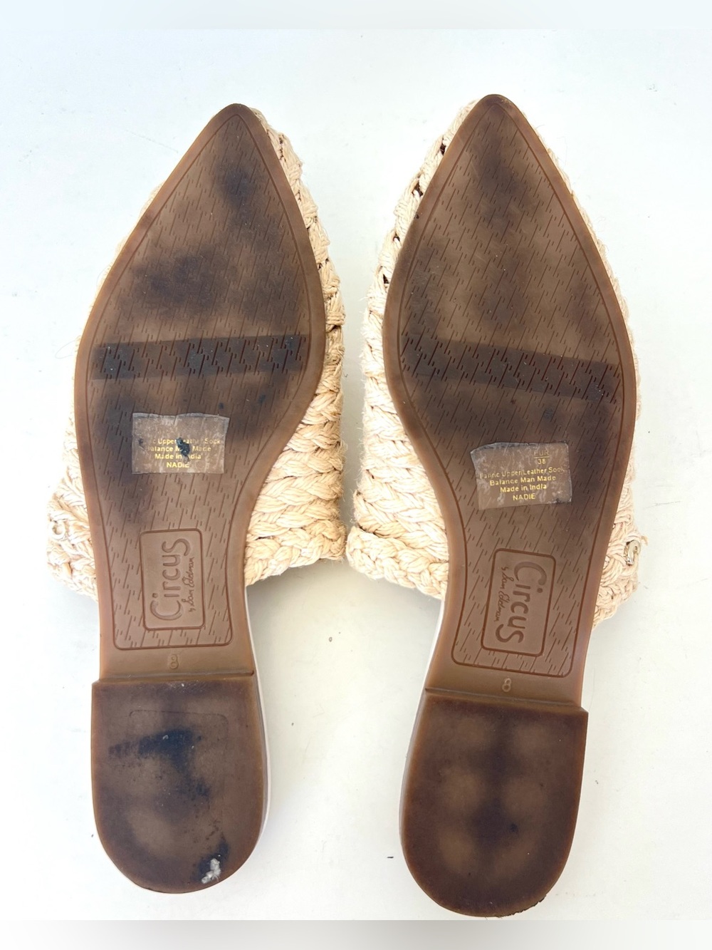 SAM EDELMAN Circus Cream Braided Pointy Closed Toe Summer Boho Ballet Flats Sz 8 - Picture 11 of 12
